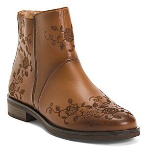 CLARKS Made In Portugal Leather Floral Embroidered Booties(For Women)